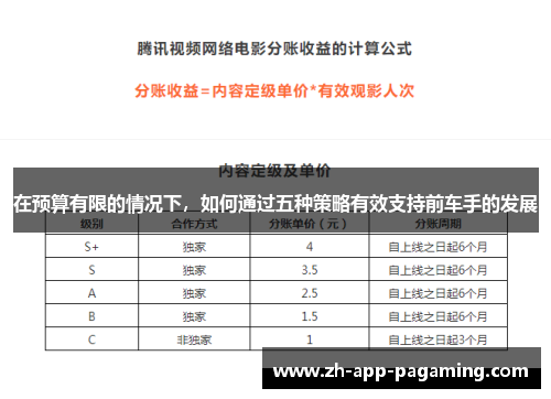 在预算有限的情况下，如何通过五种策略有效支持前车手的发展