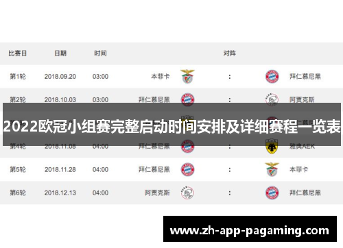 2022欧冠小组赛完整启动时间安排及详细赛程一览表