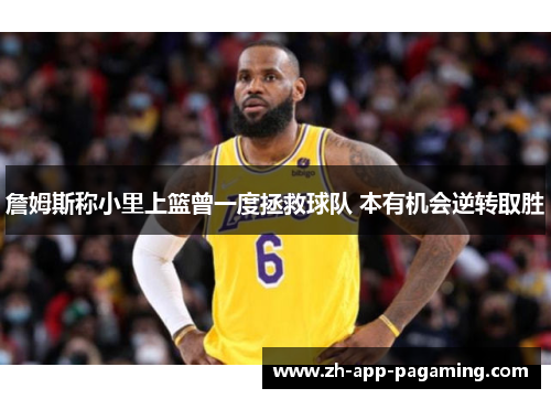 詹姆斯称小里上篮曾一度拯救球队 本有机会逆转取胜